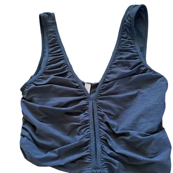 FP Movement by Free People Ruched Deep V Crop Tank Top Black Size Small - Picture 1 of 3